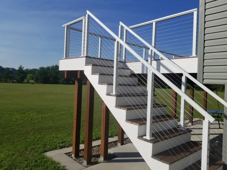 Big Lake 2020 TimberTech Mahogany deck with ADI cable rail - Foremost Construction