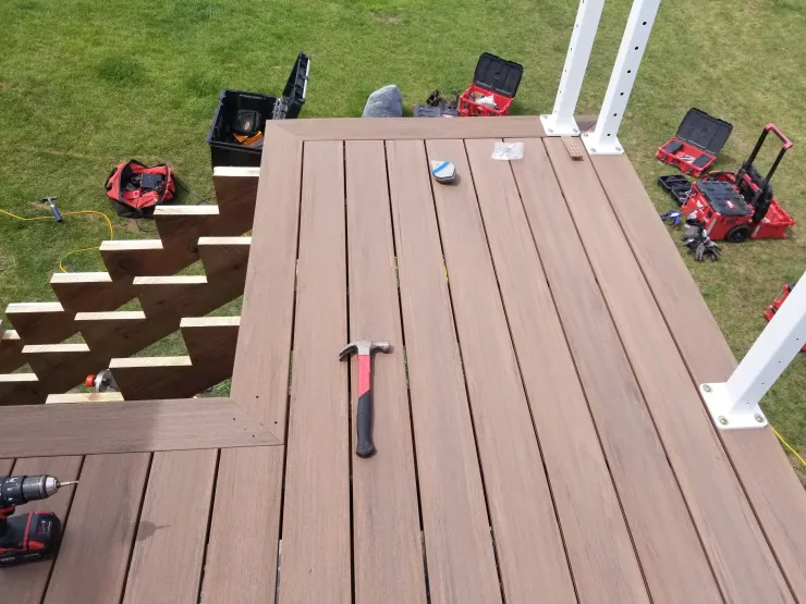 Big Lake 2020 TimberTech Mahogany deck with ADI cable rail - Foremost Construction