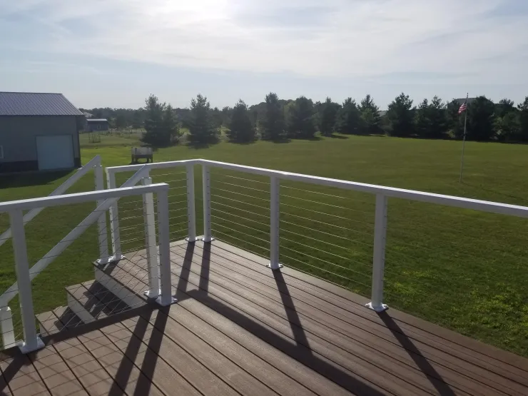 Big Lake 2020 TimberTech Mahogany deck with ADI cable rail - Foremost Construction